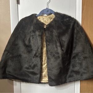 Vintage 1960s Brown Faux Fur Shawl Women's Size Medium